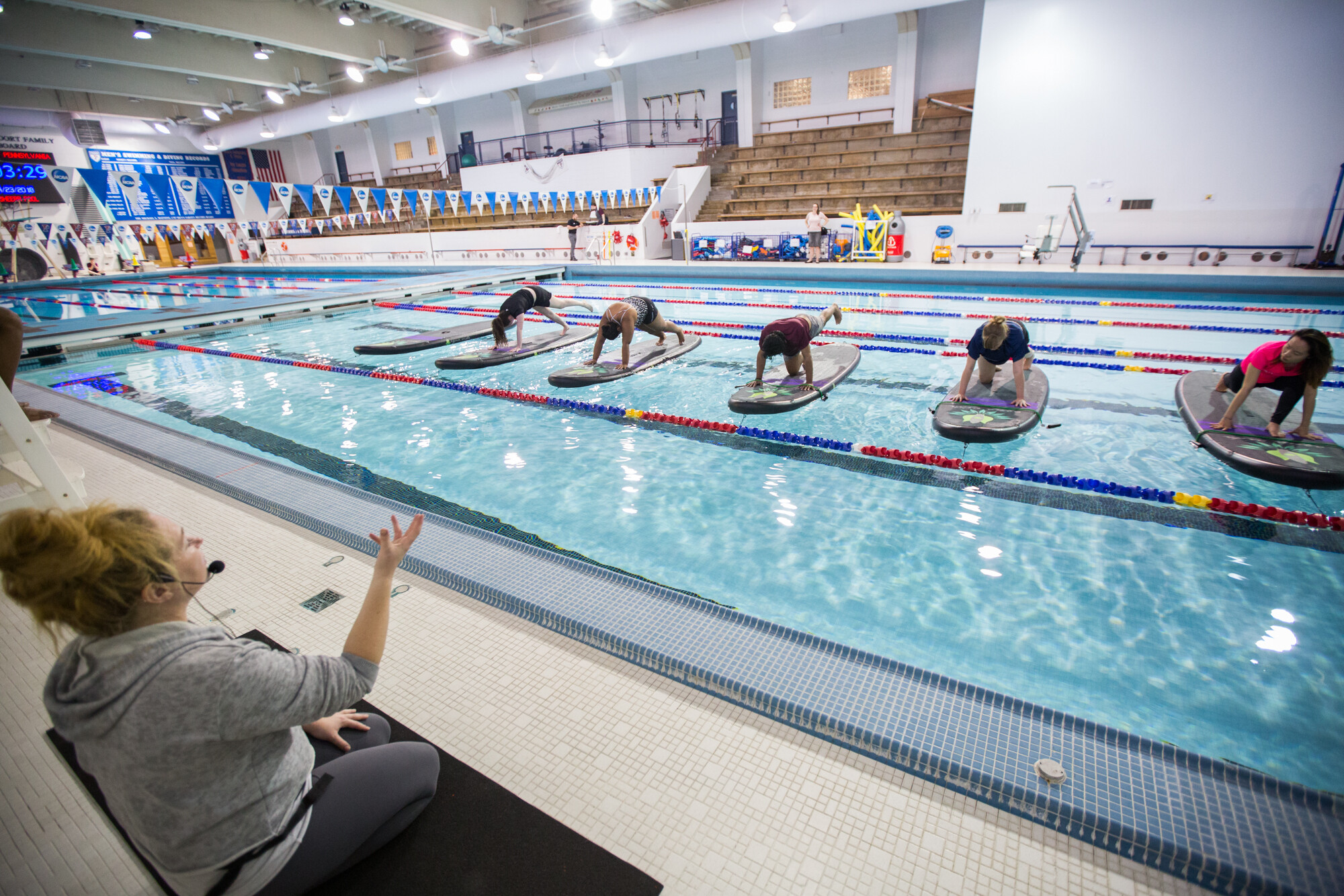 Penn Campus Recreation offered a free floating yoga class as part of its Spring into Wellness Week.