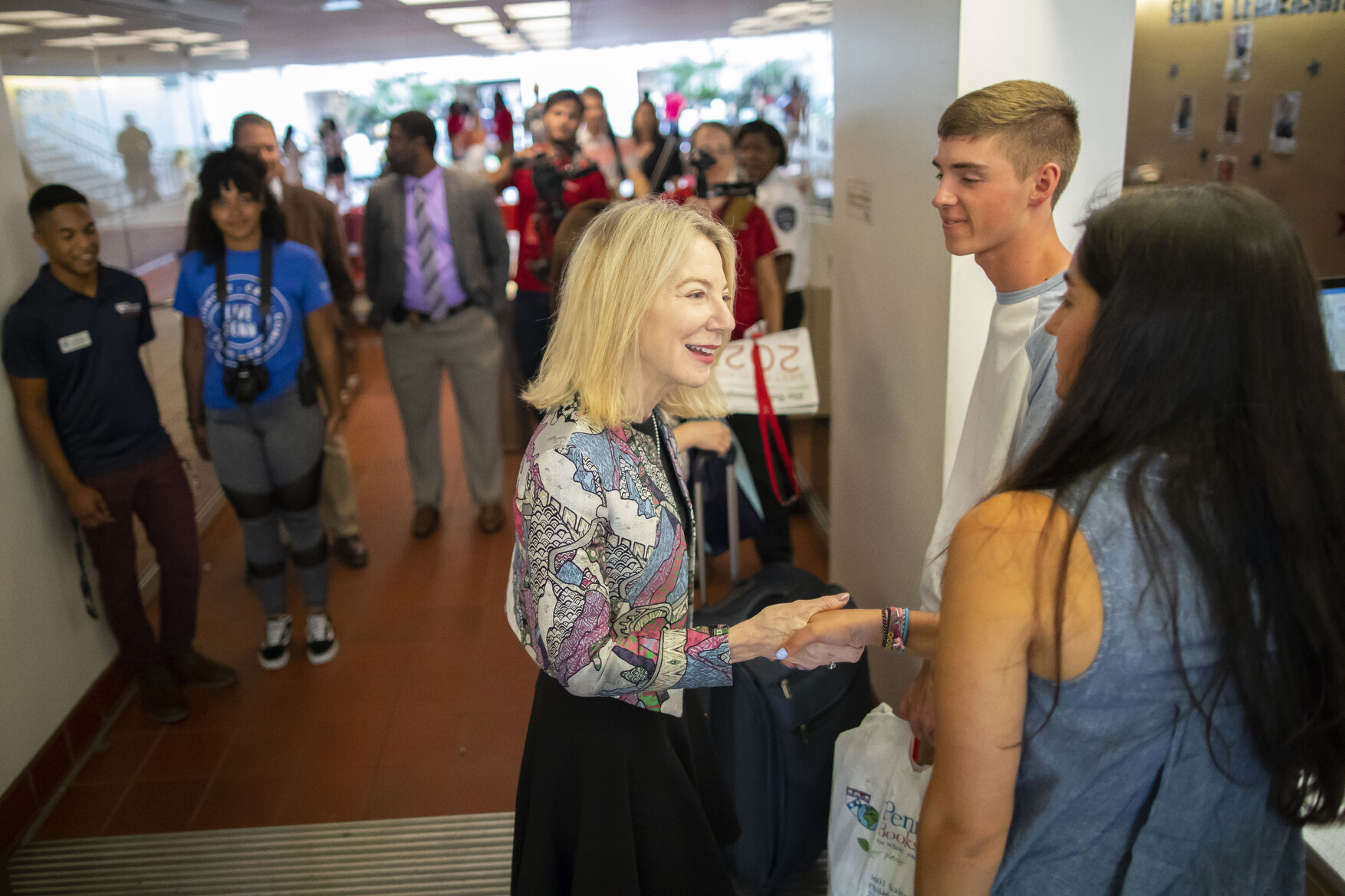 Penn President Amy Gutmann meeting students