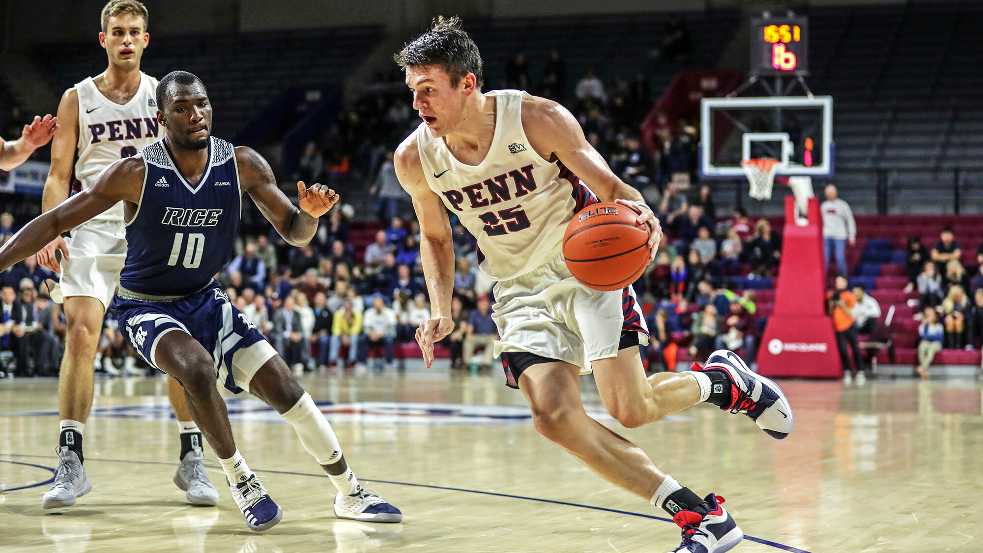 Brodeur drives to the basket versus Rice