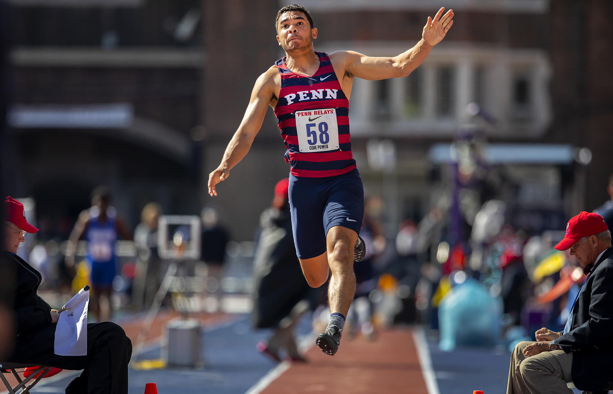 Demetri Whitsett competes in the Men's College Long Jump 