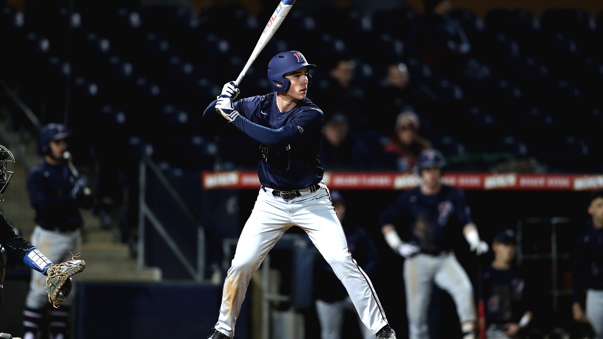 Freshman infielder Craig Larsen stands in the batters box ready to swing.