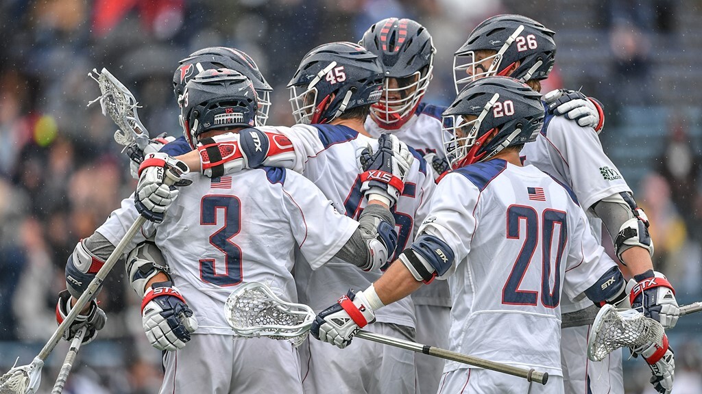 Adam Goldner huddles with his teammates during the Ivy League Tournament.