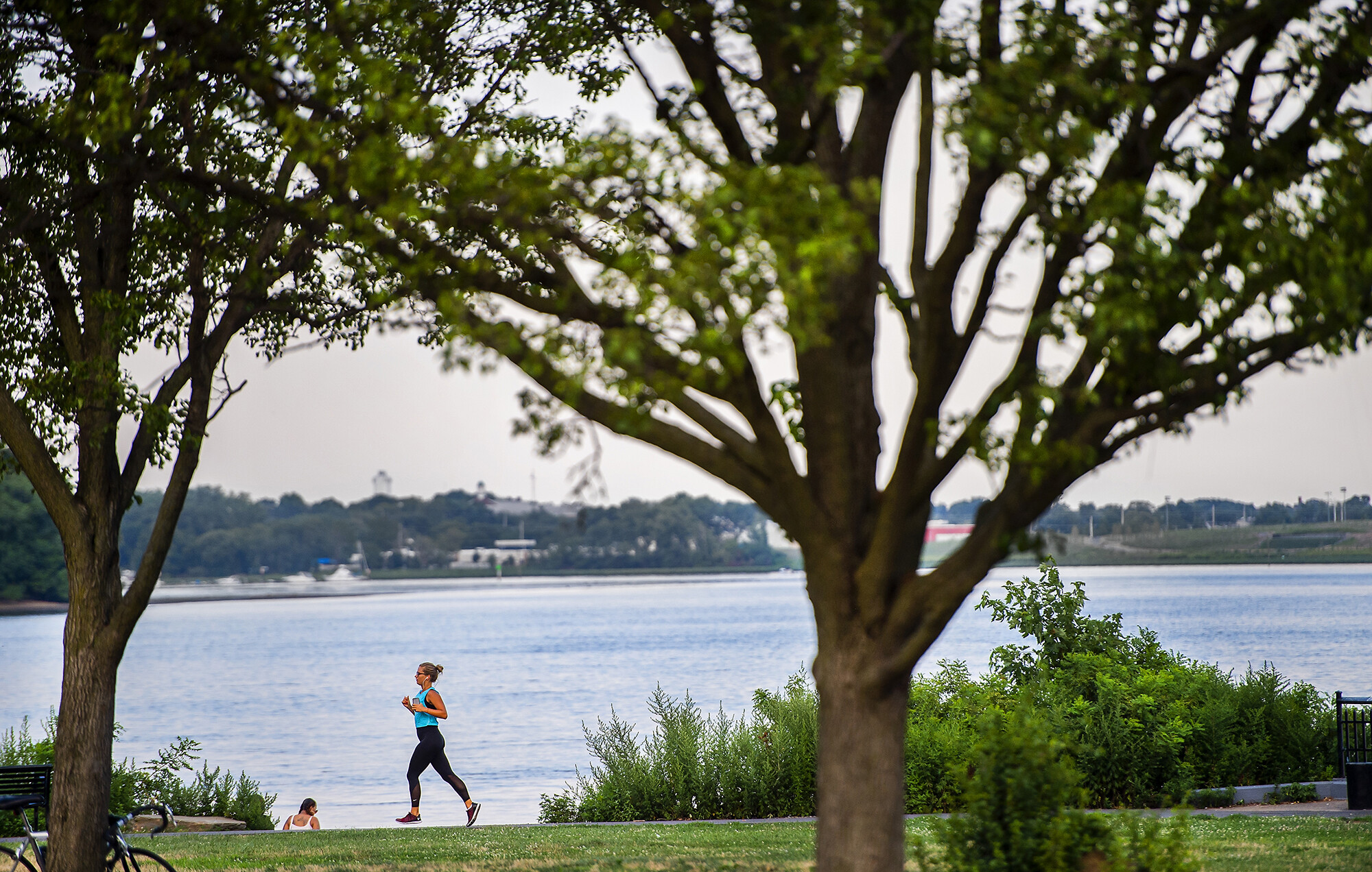 jogger on a path near the delaware river