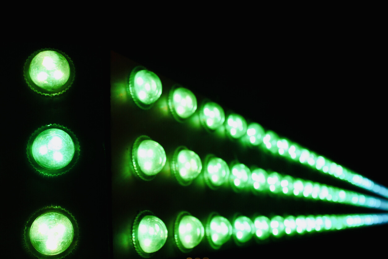 a line of green LED lights