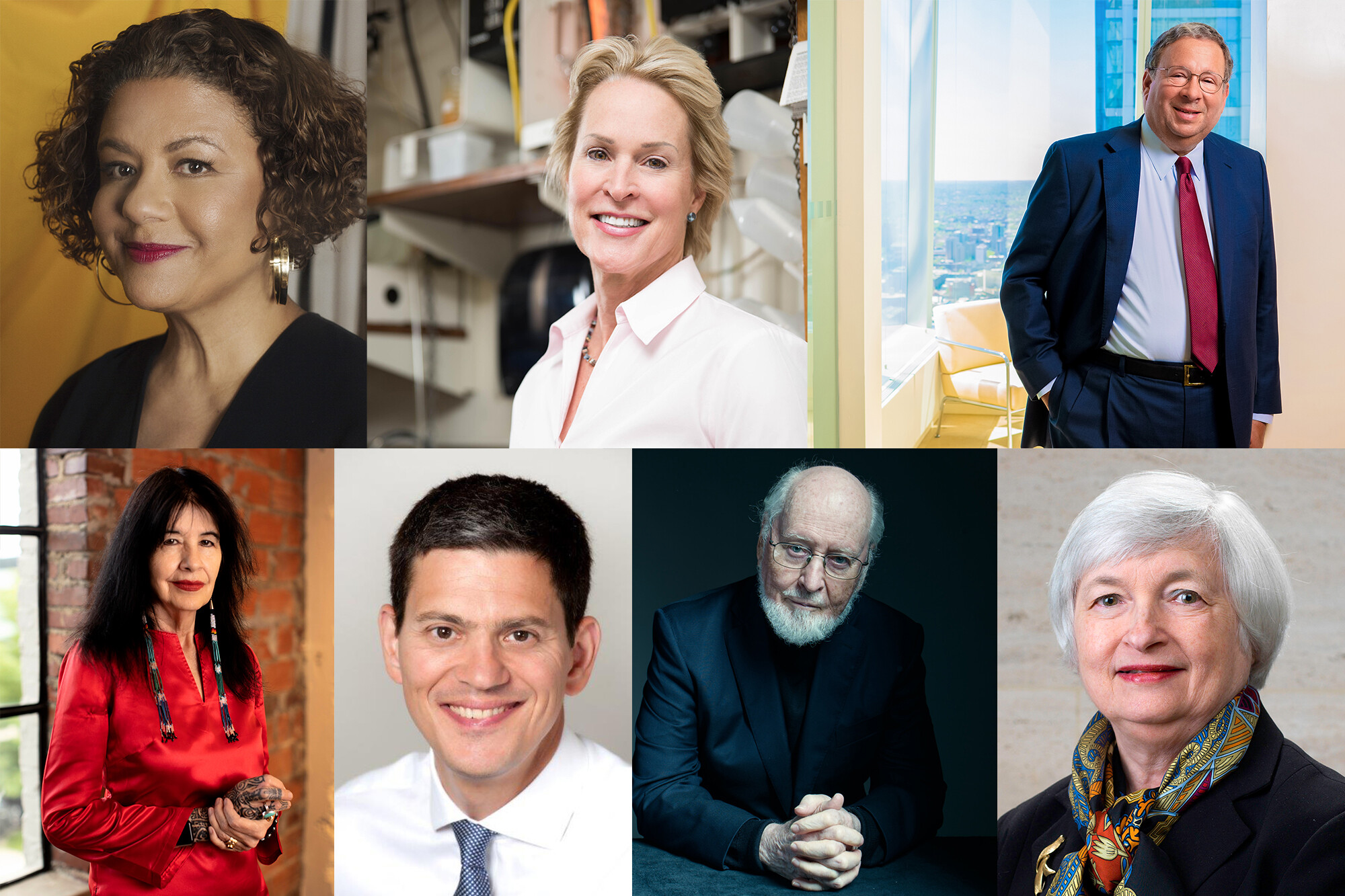 Elizabeth Alexander, Frances H. Arnold, David L. Cohen, Joy Harjo, David Milliband, John Williams, and Janet Yellen.