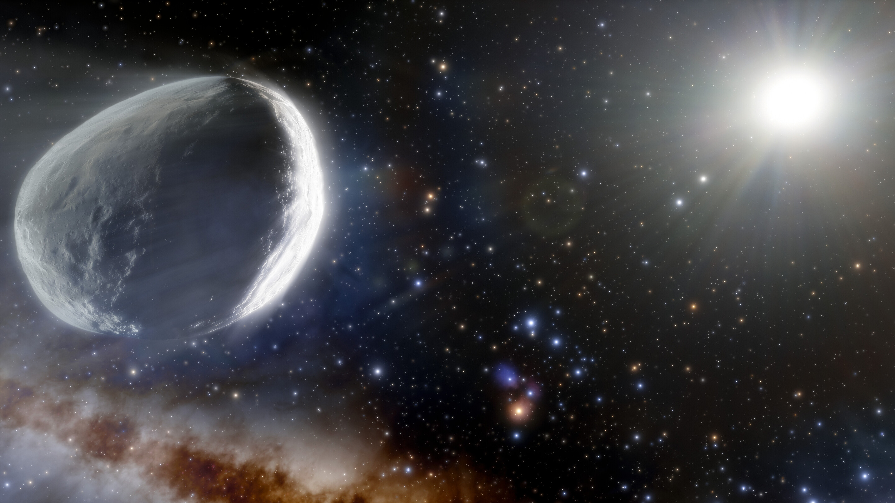 an artists rendering of a large rock traveling across the sky