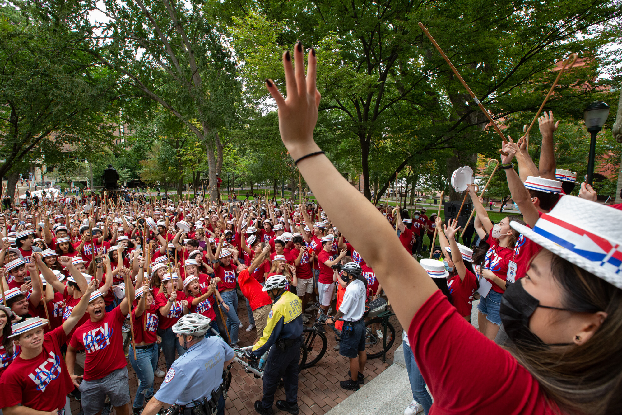 on the steps of college hall during hey day