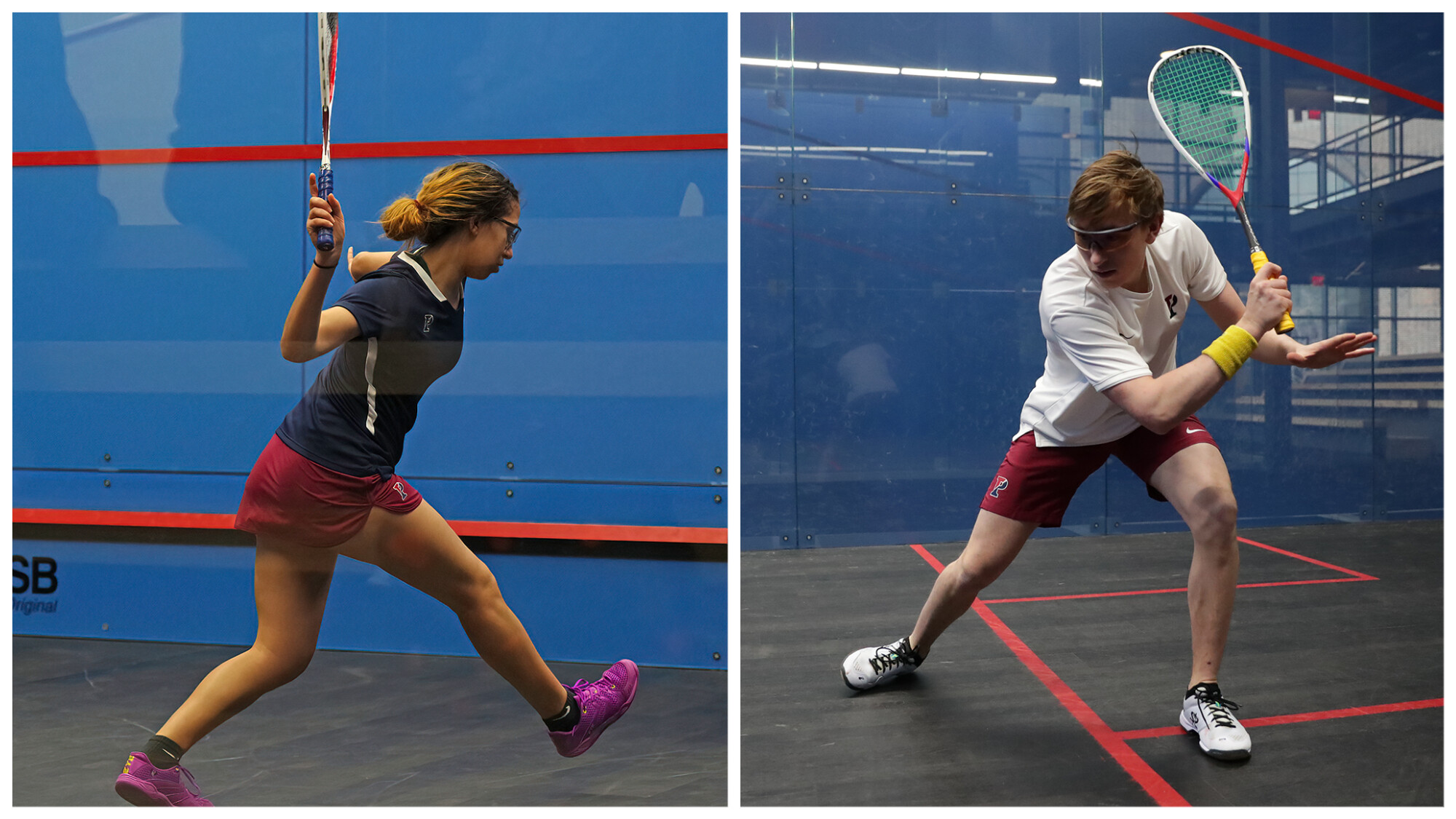 Seniors Aly Abou Eleinen and Andrew Douglas of the women’s and men’s squash team, respectively.