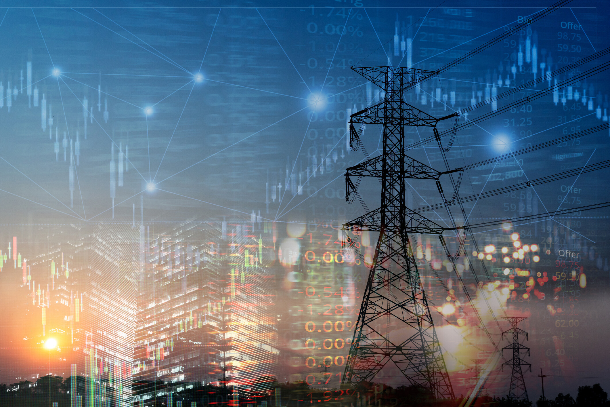 electric grid with the markets in the background