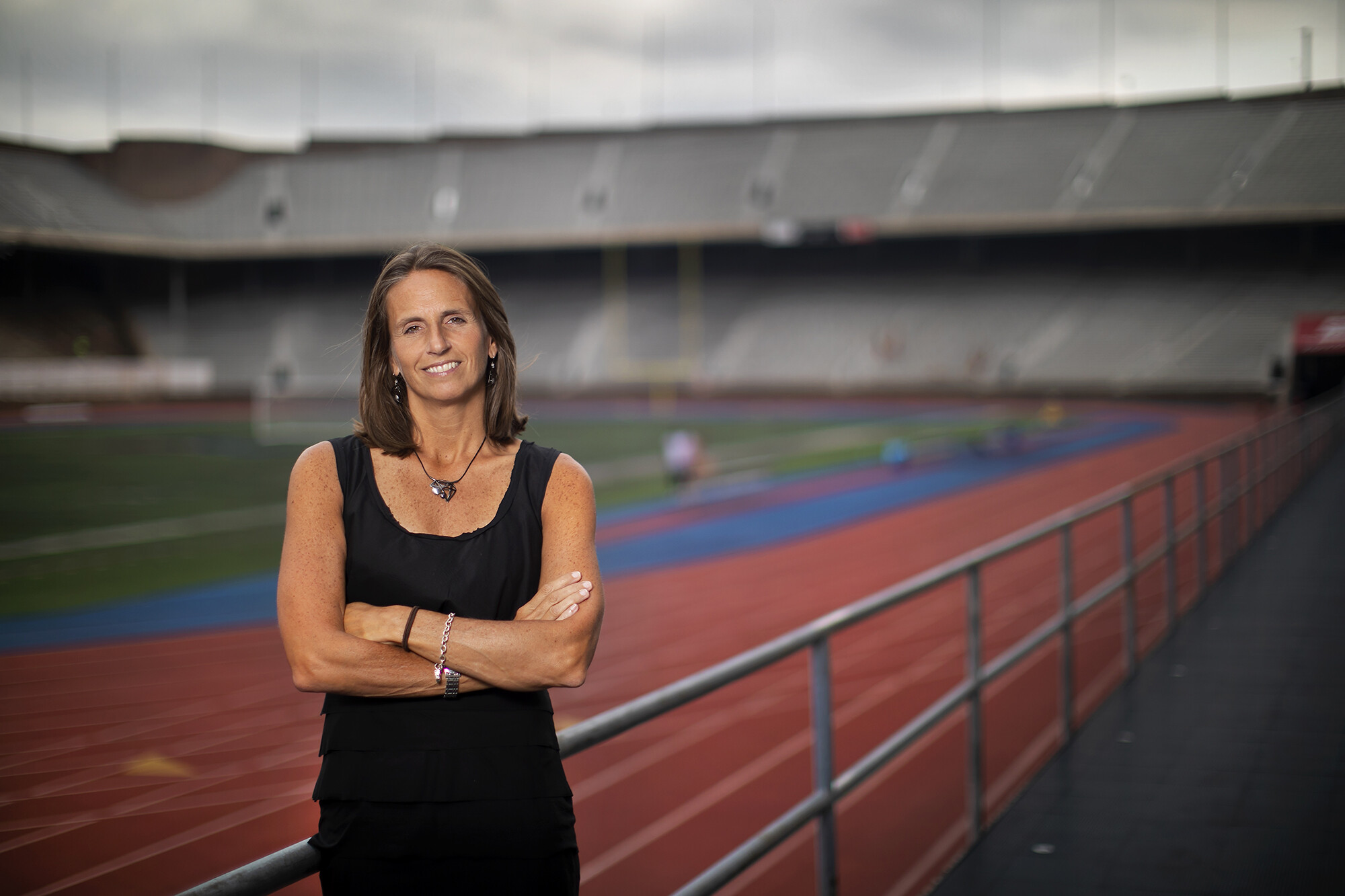 Alanna Wren poses near the track at Franklin Field.