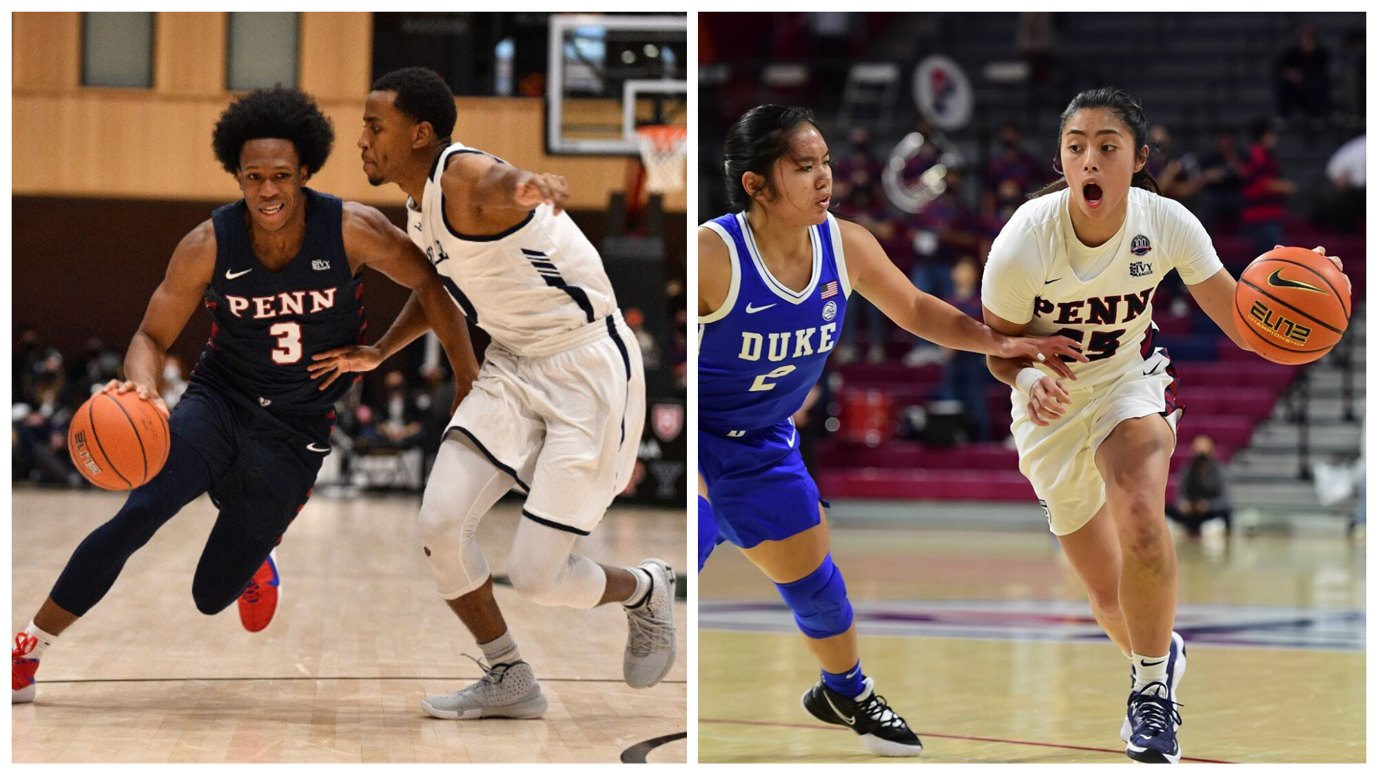 Left, Dingle drives to the basket during an away game. Right, Padilla drives to the basket at home against Duke.