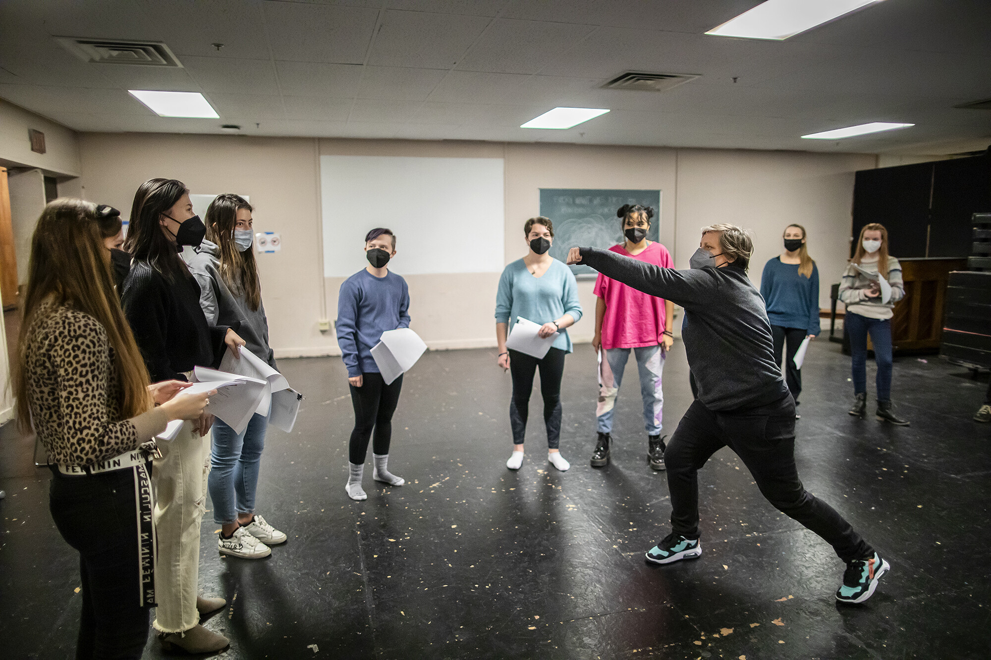 brooke rehearsing with students in platt performing arts center