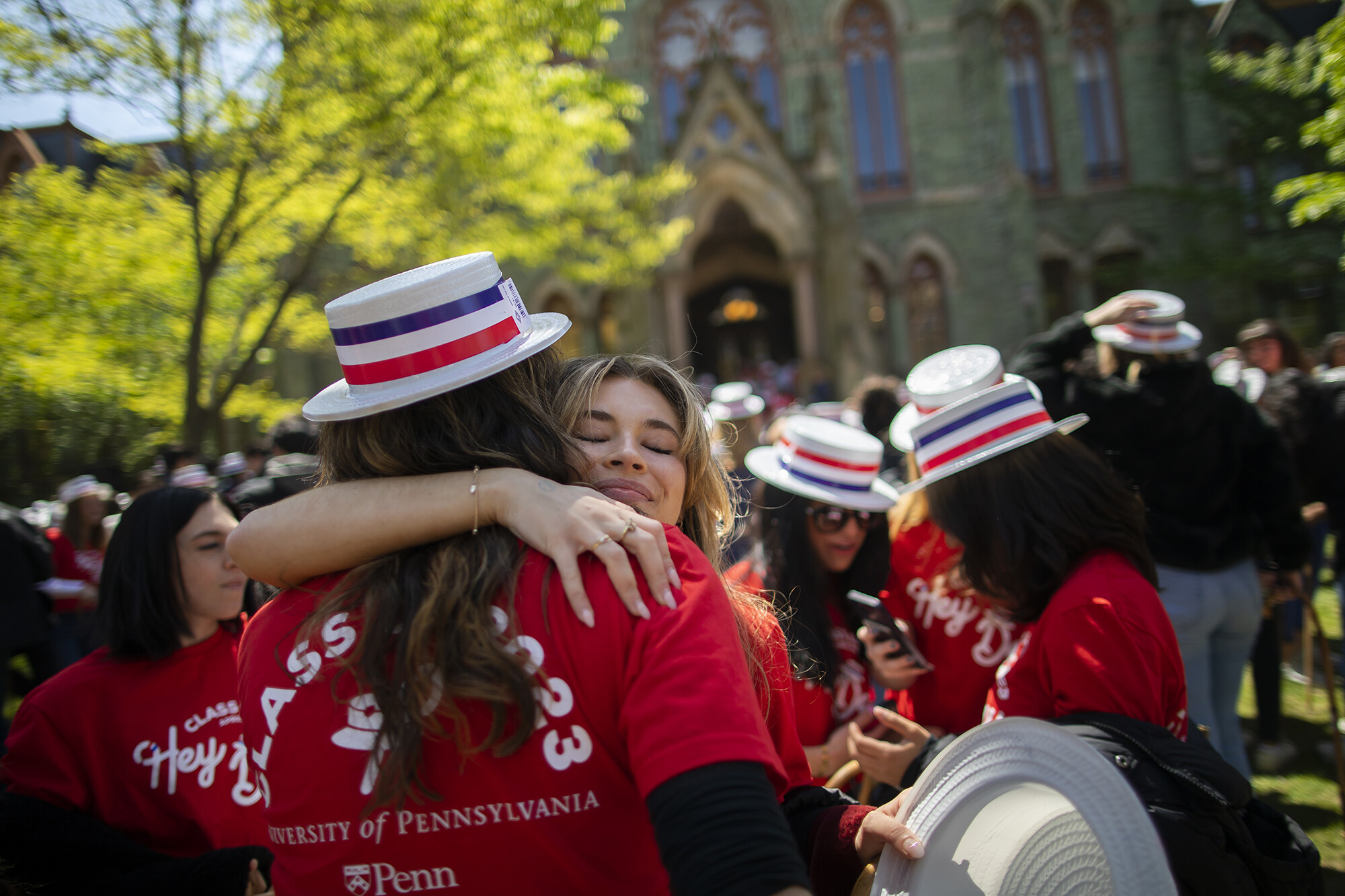 students hug during hey day