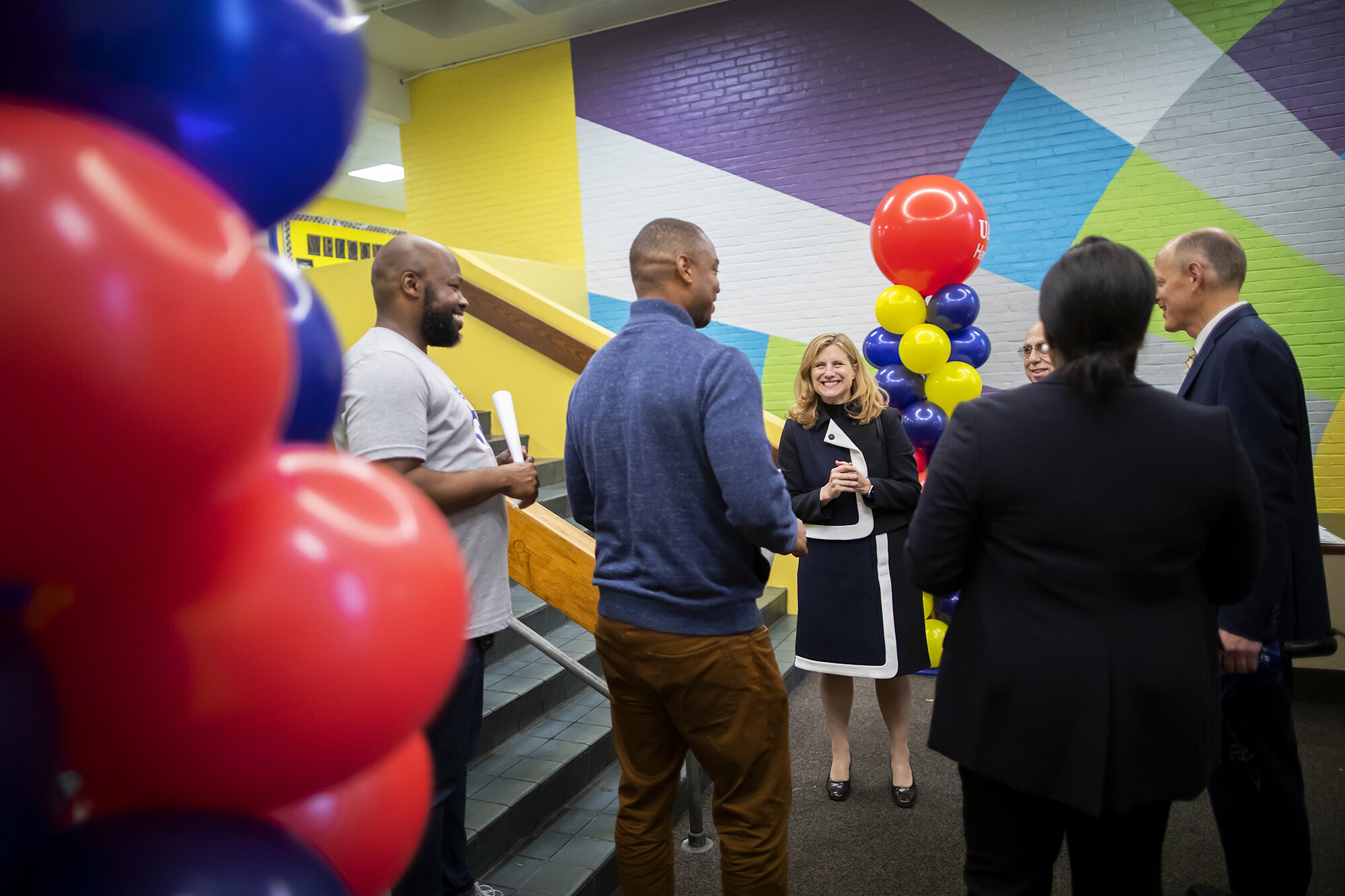 penn president magill in the hamilton school hallway