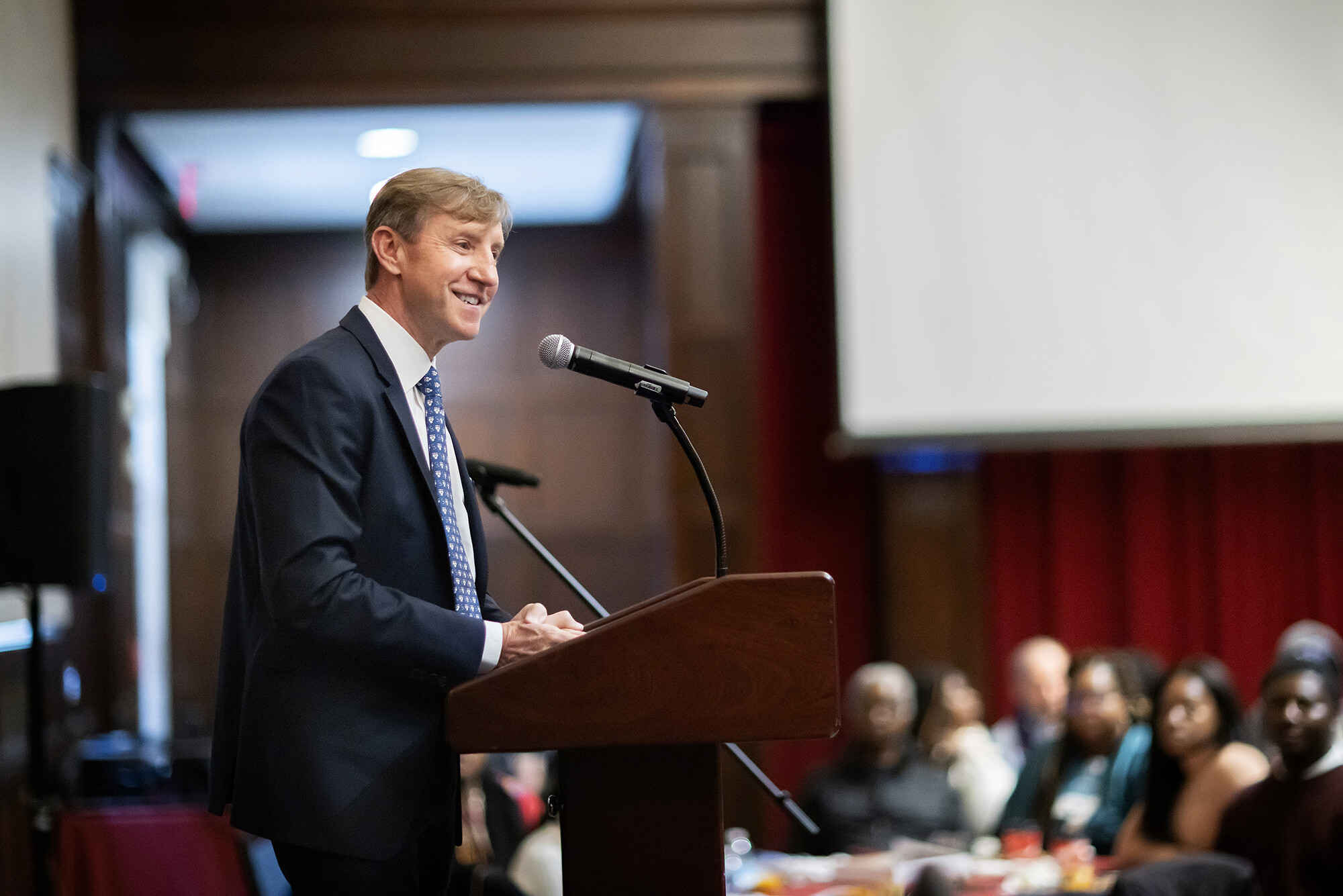 J. Larry Jameson at a podium during the MLK Day of Service.