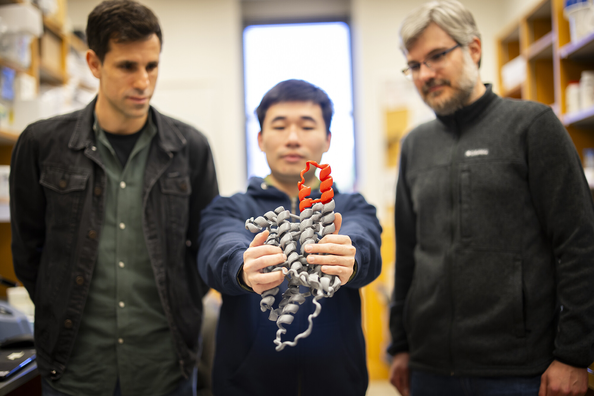 Photograph of Cesar de la Fuente, Fangping Wan, and Marcelo der Torossian Torres.