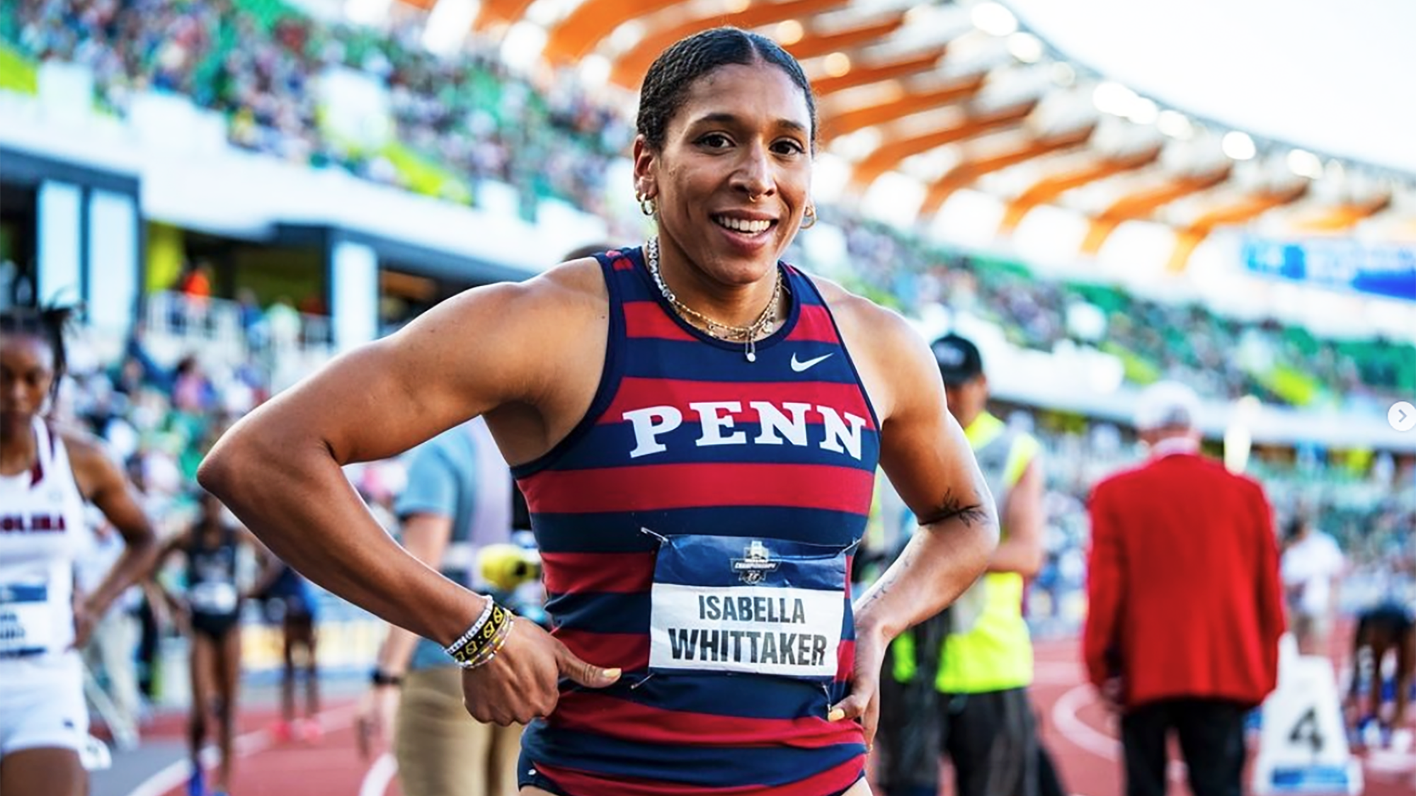 Isabella Whittaker stands with her hands on her hips at the NCAA Championships.