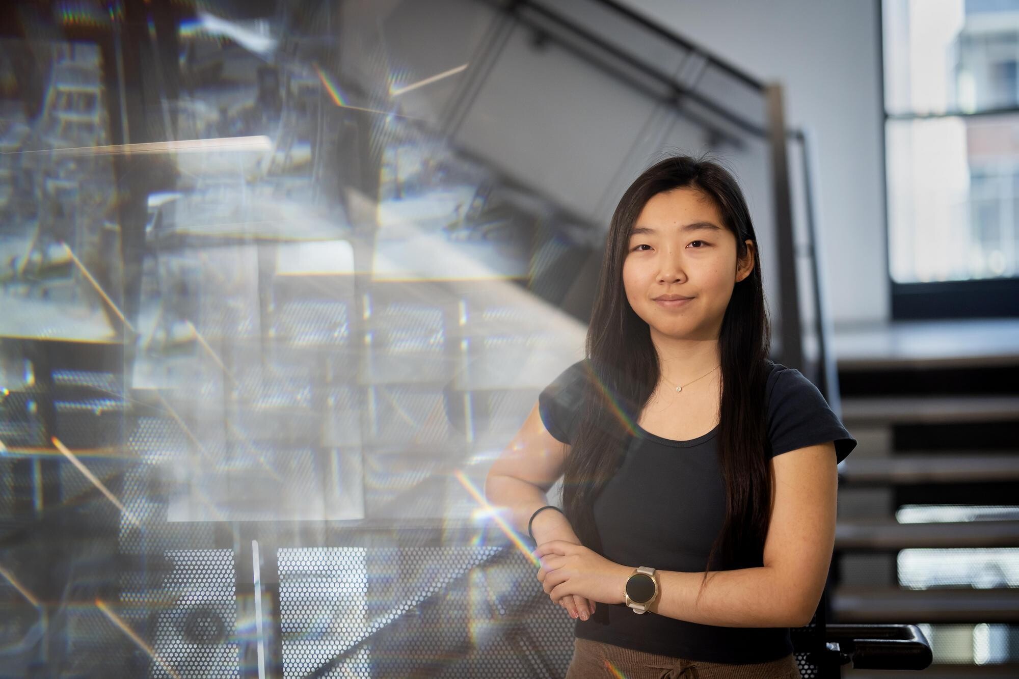 A portrait of Helen Jin at Amy Gutmann Hall.