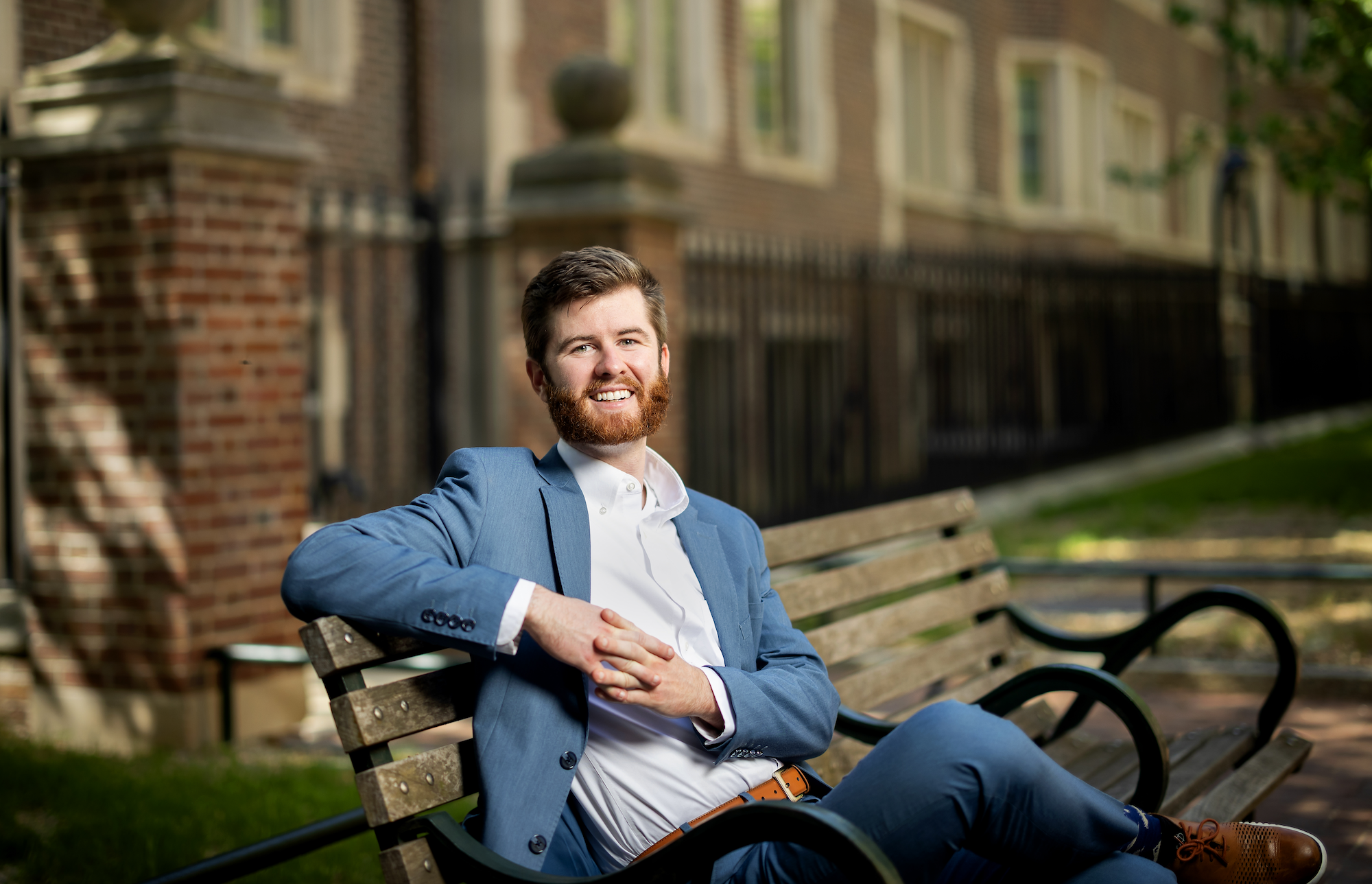 Chip Chambers sits on a bench.