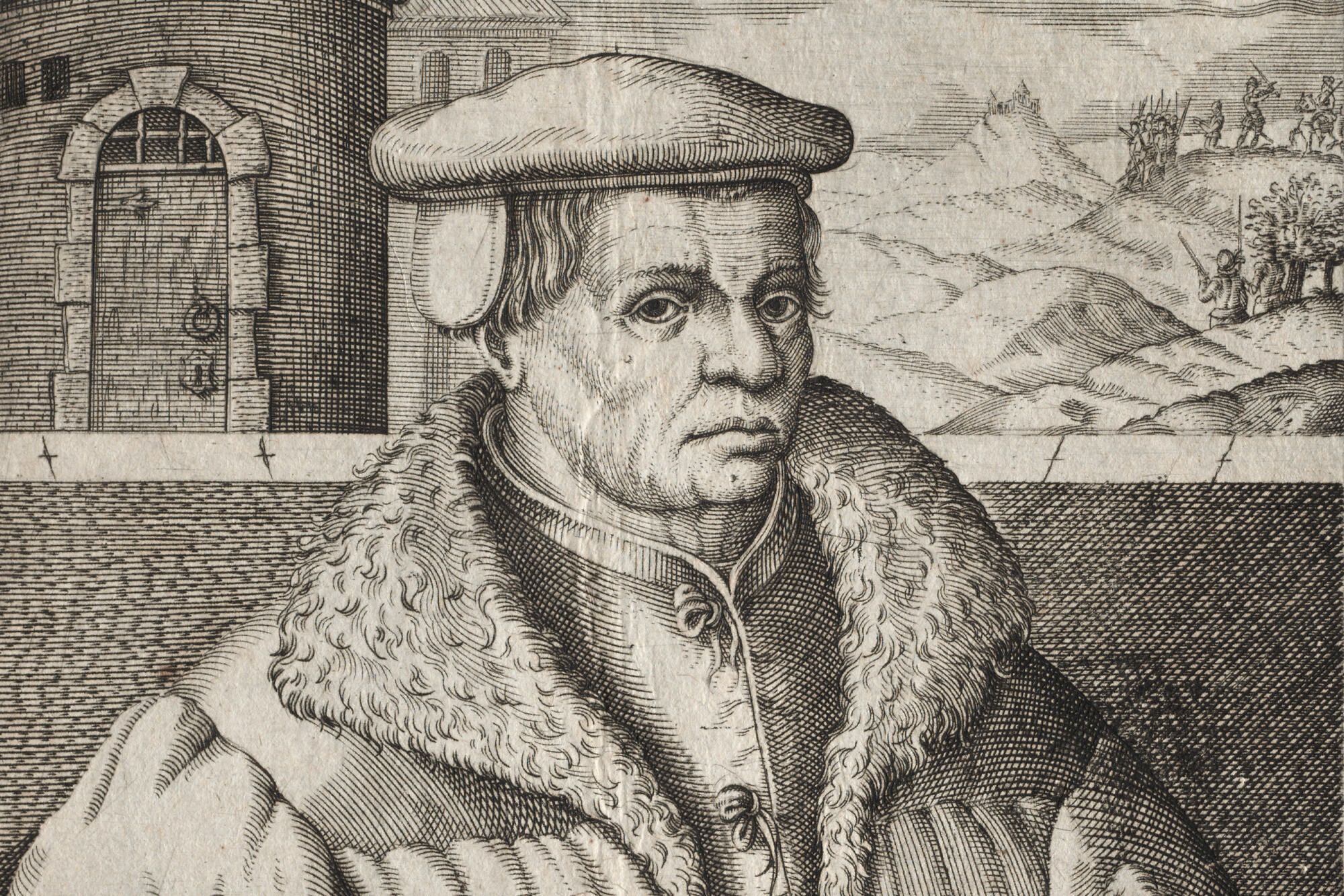 Selection of a portrait of Thomas Muntzer from 1609.