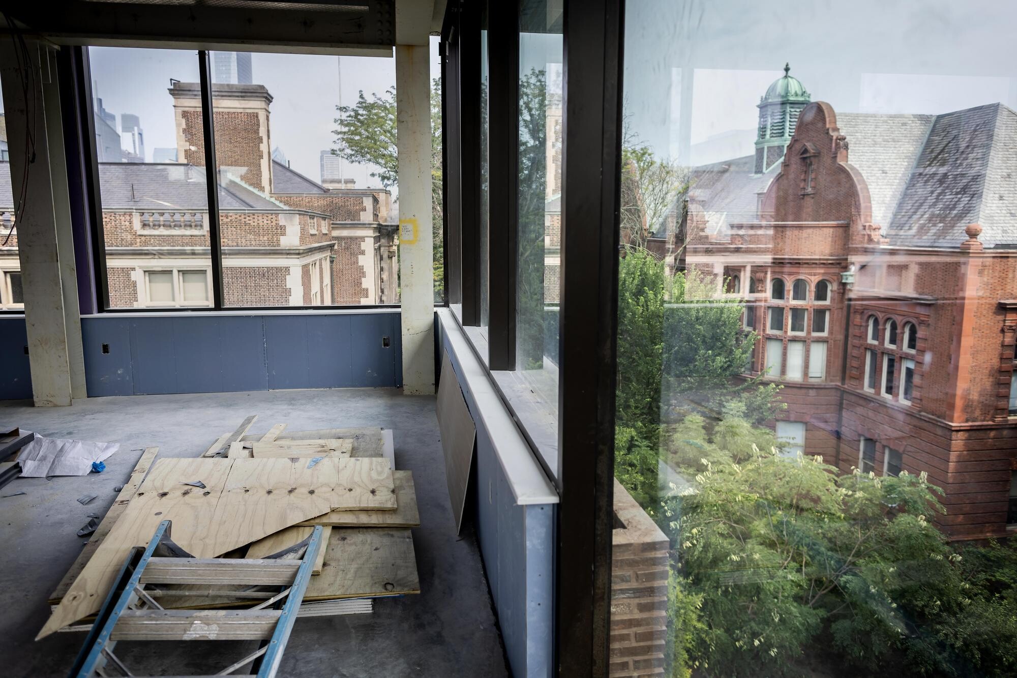 The interior of Penn’s Weitzman School under construction.