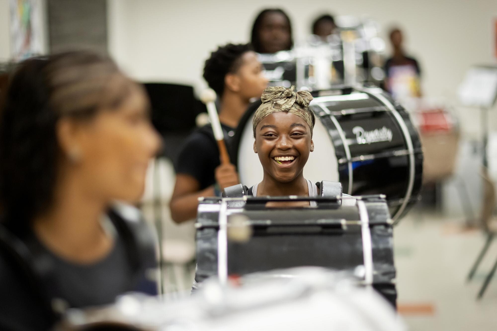 Grade school drummers in music class.