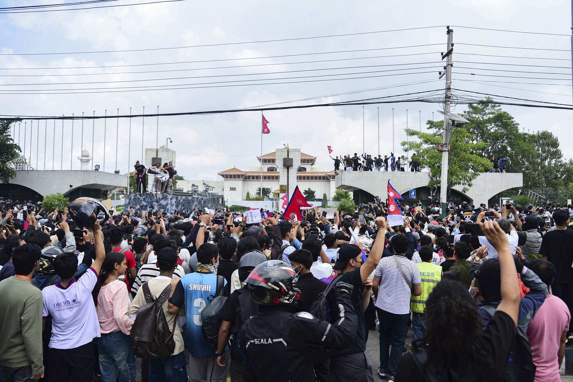 Gen Z protesters gathered at a parliament house  in Nepal.
