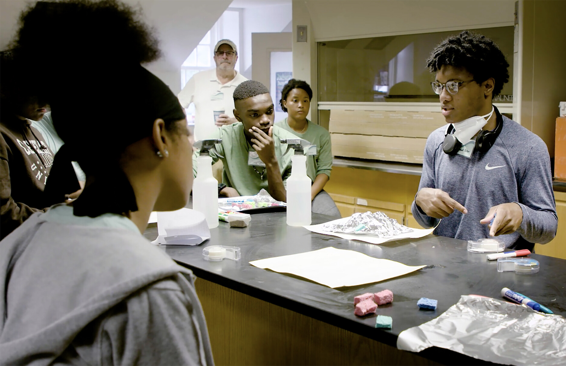 High school students in a science class.