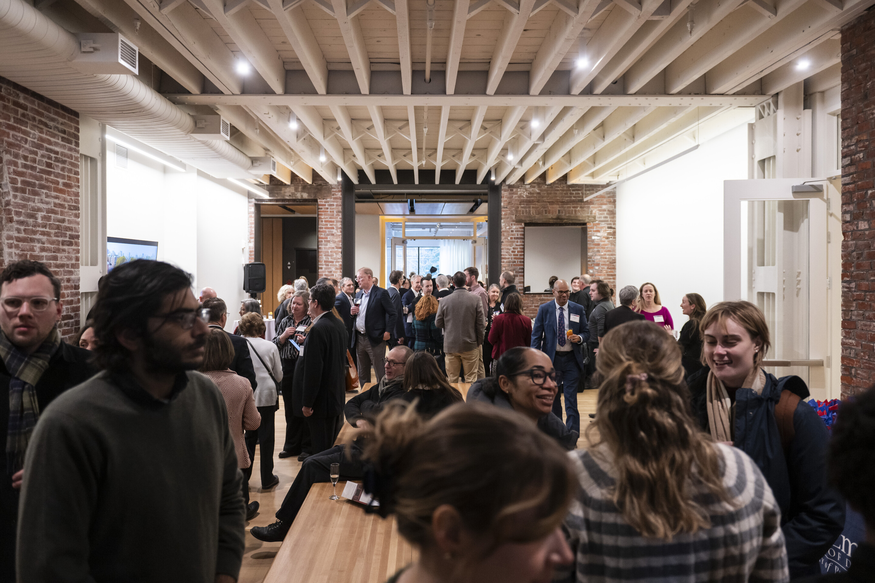 People inside the new Weitzman building for the opening celebration.