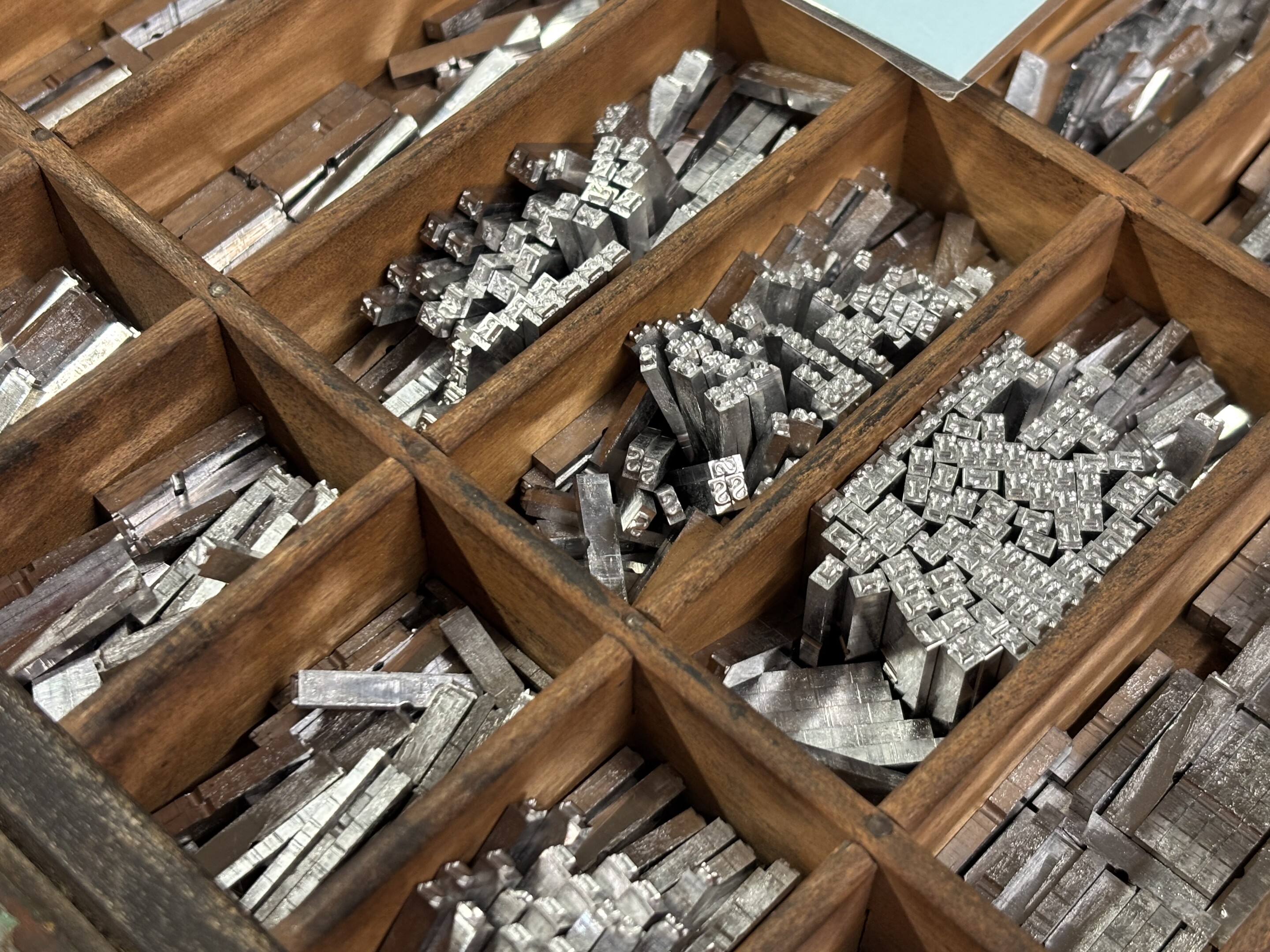 Letterpress materials in a wooden box.