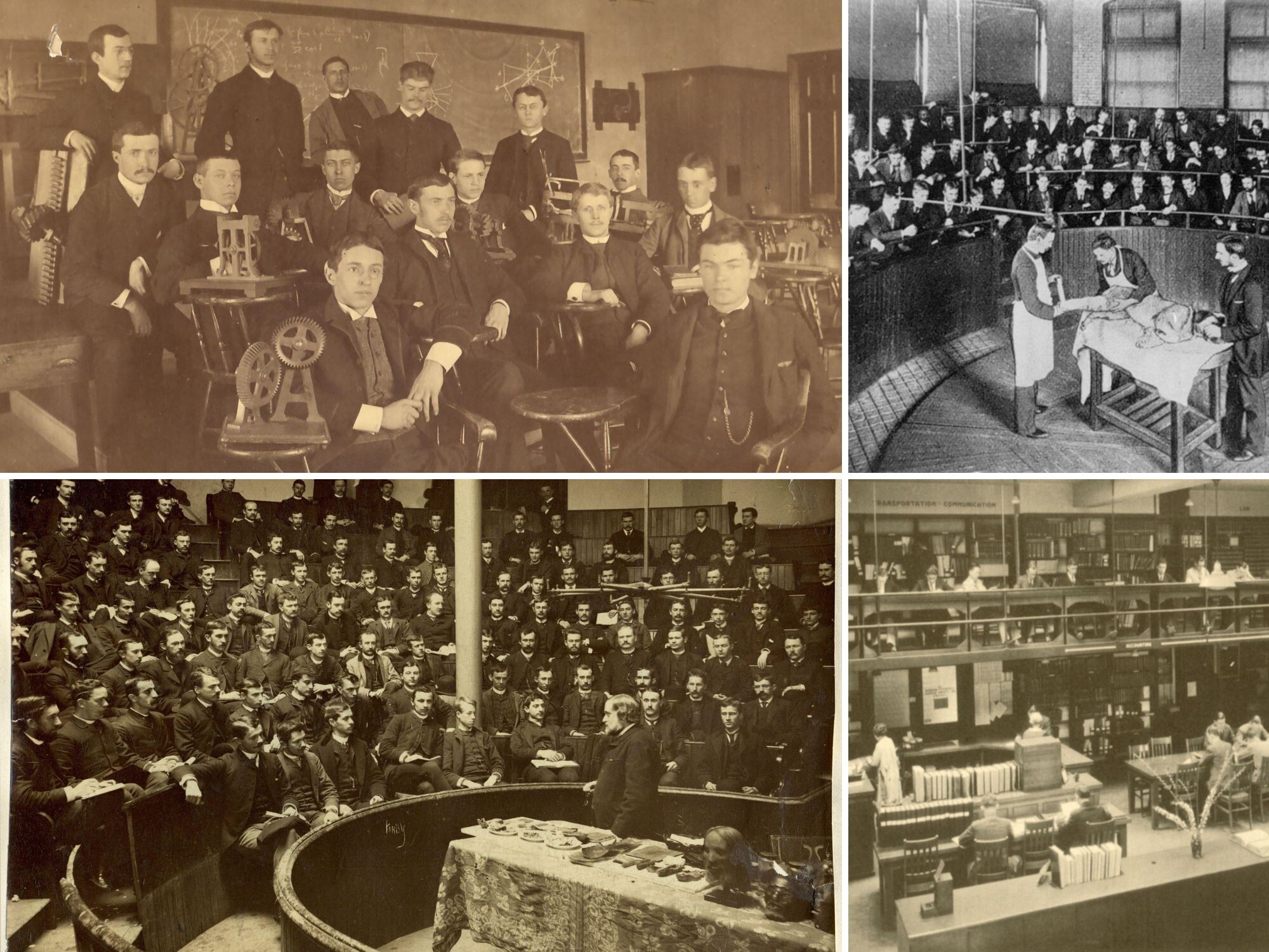Four historical images of Penn classrooms.