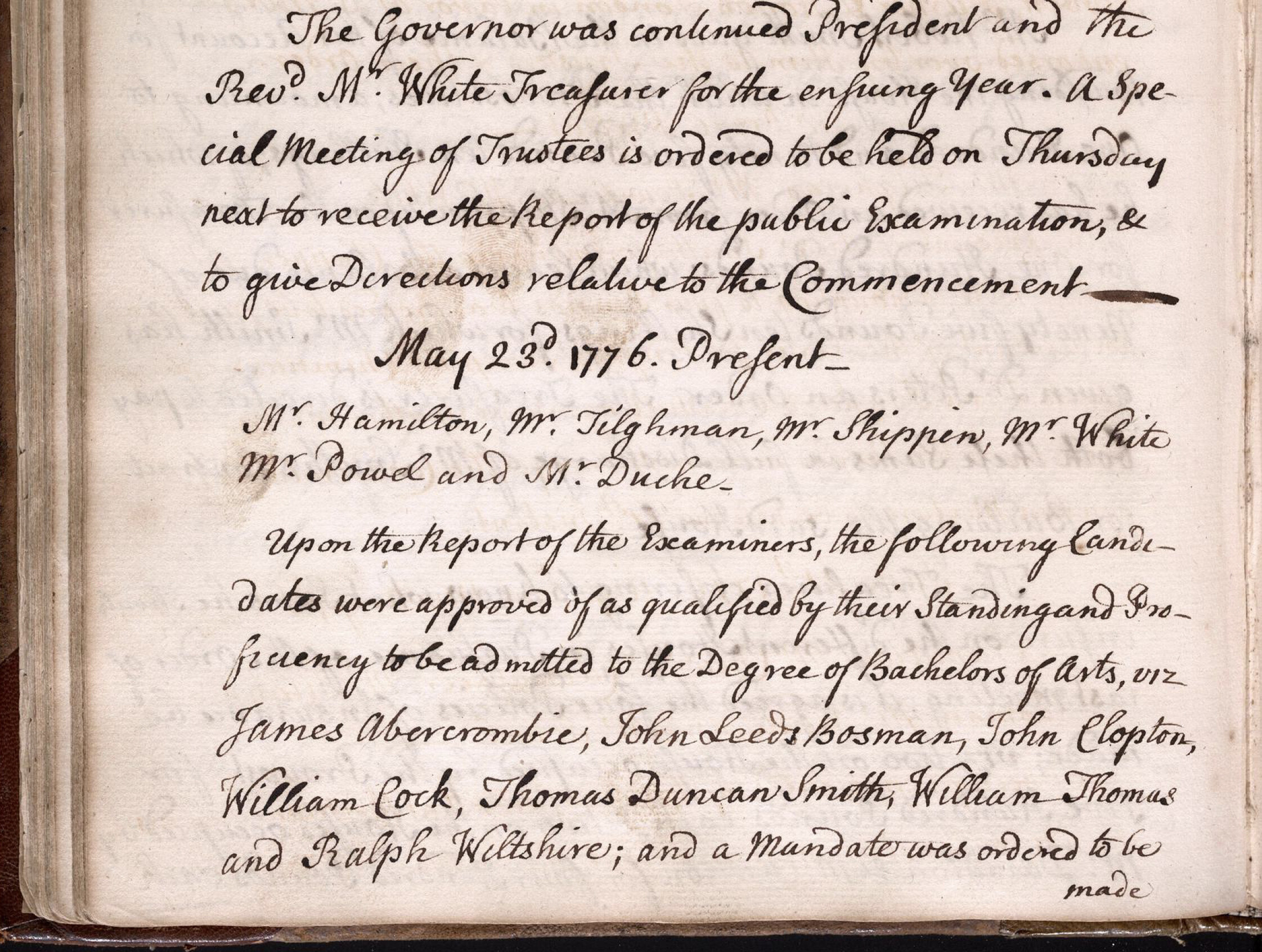 Excerpt of Trustees minutes page 96.