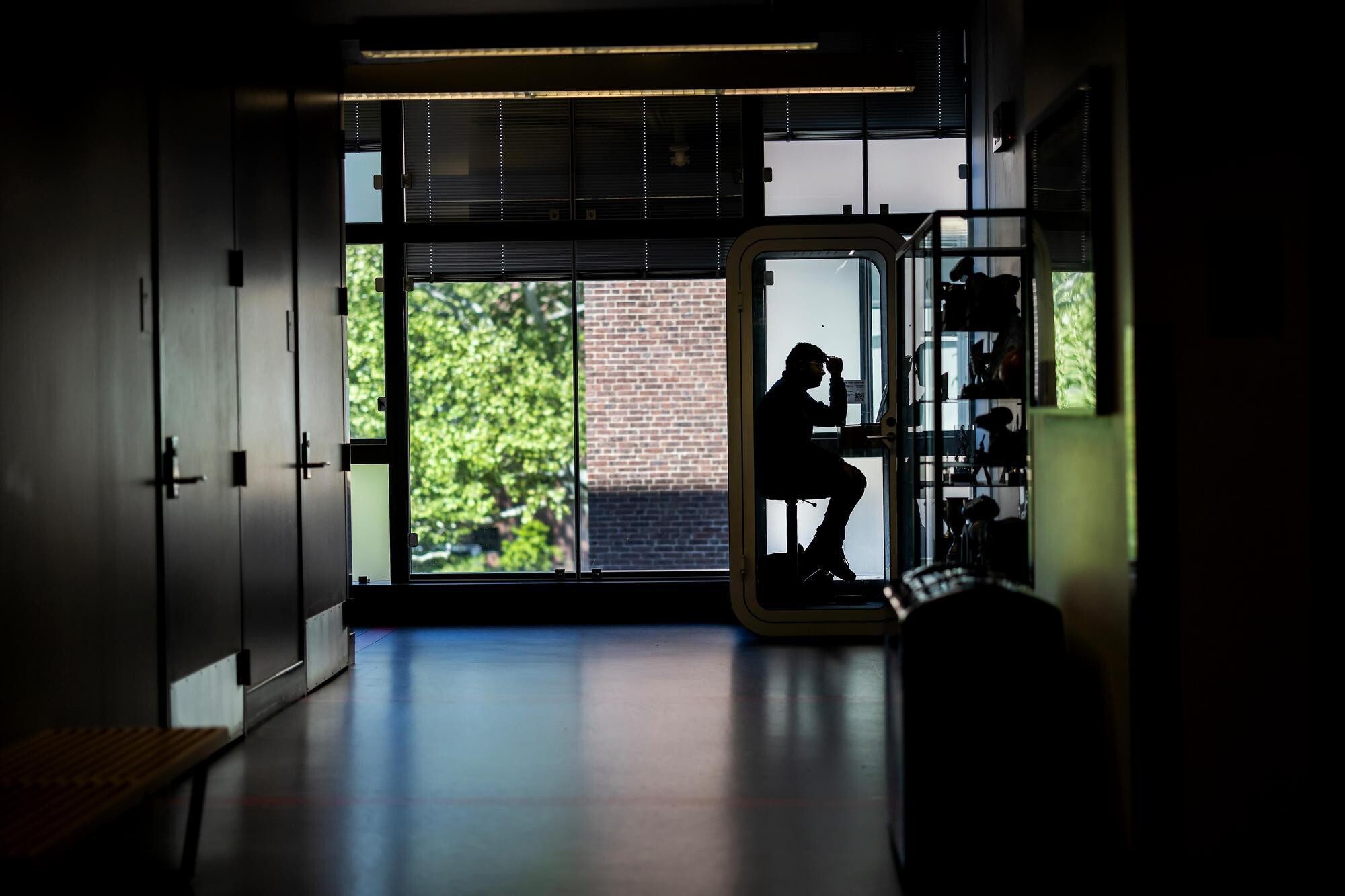 A student working in a study booth during Reading Days.