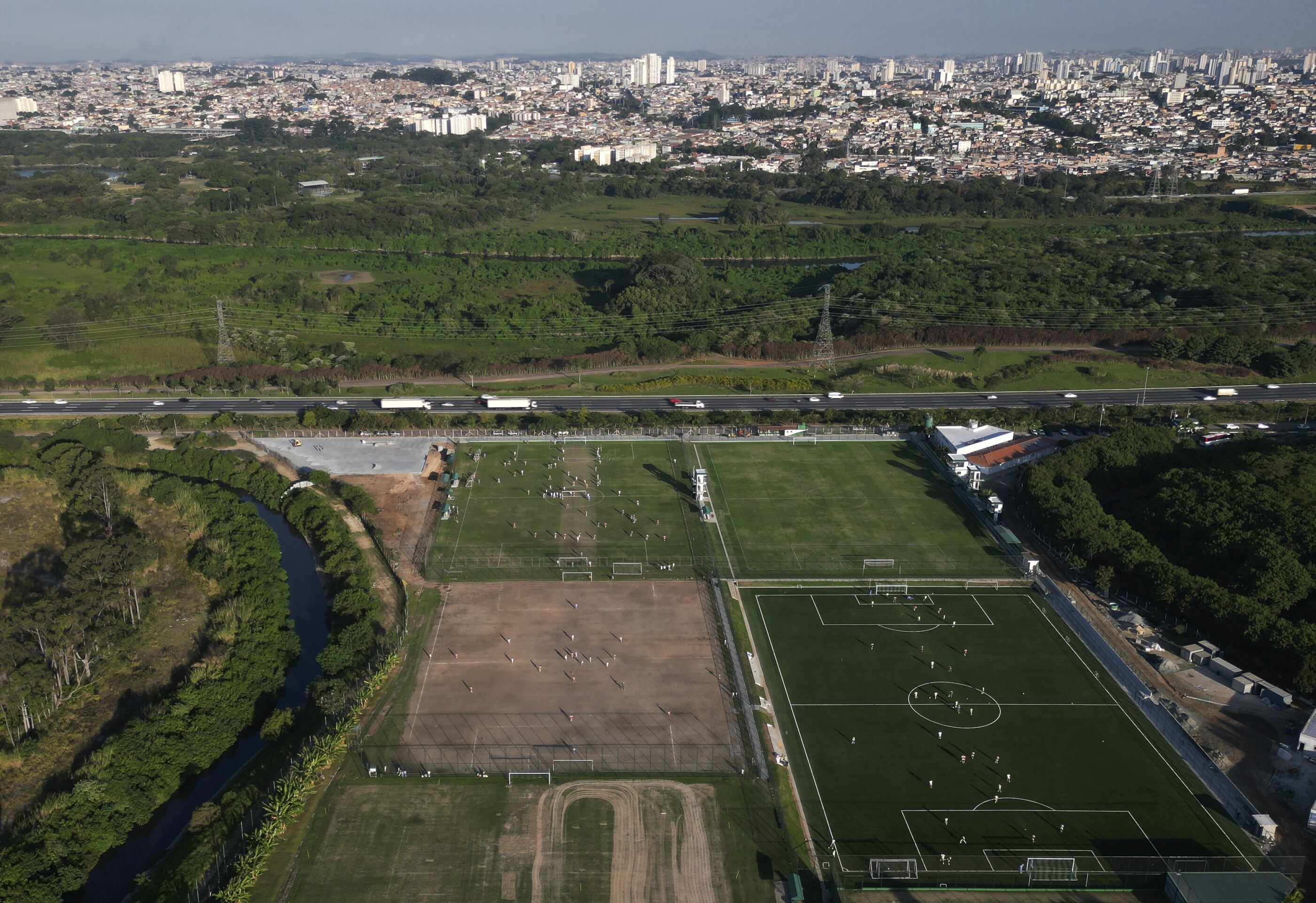 Aerial shot of a football pitches.