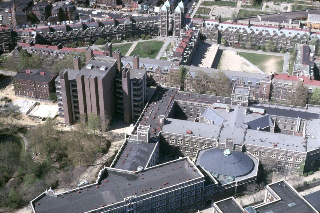 Aerial view of the Quad circa 1963.