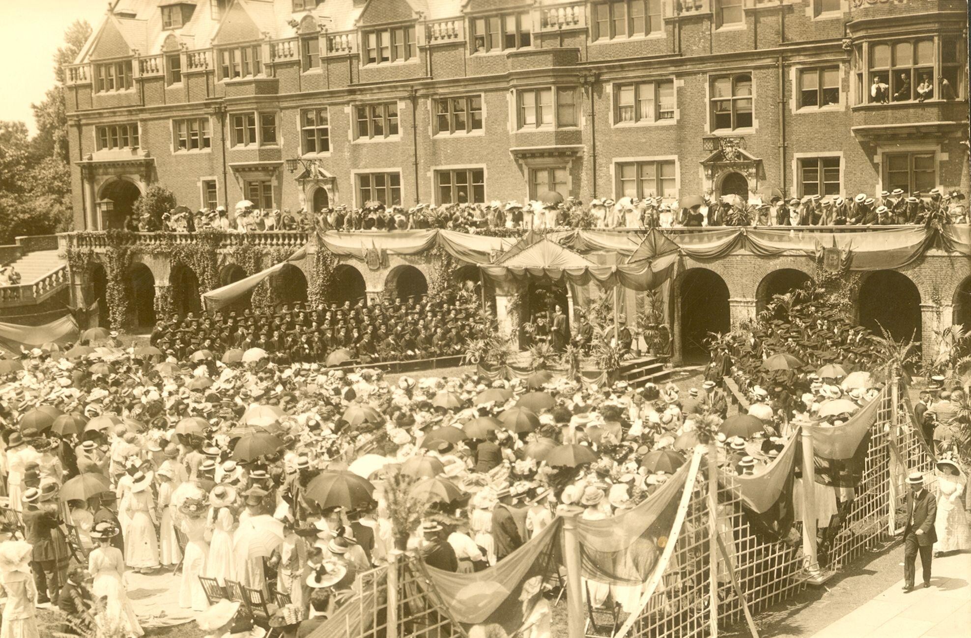 Students in the Lower Quad for the Class Day ceremony in June 1911.