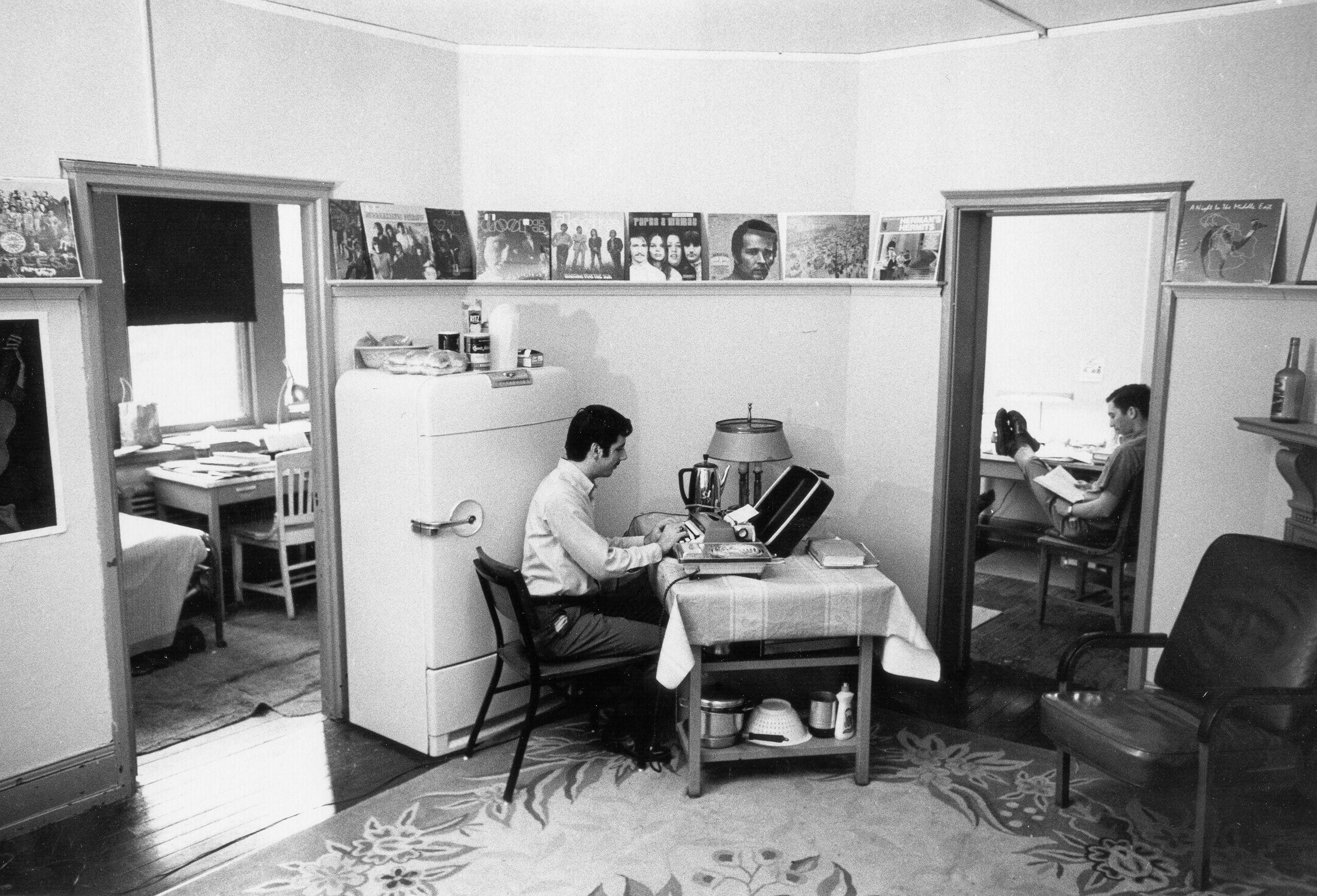 Students study in their room in Morris House, part of Ware College House, in December 1968.