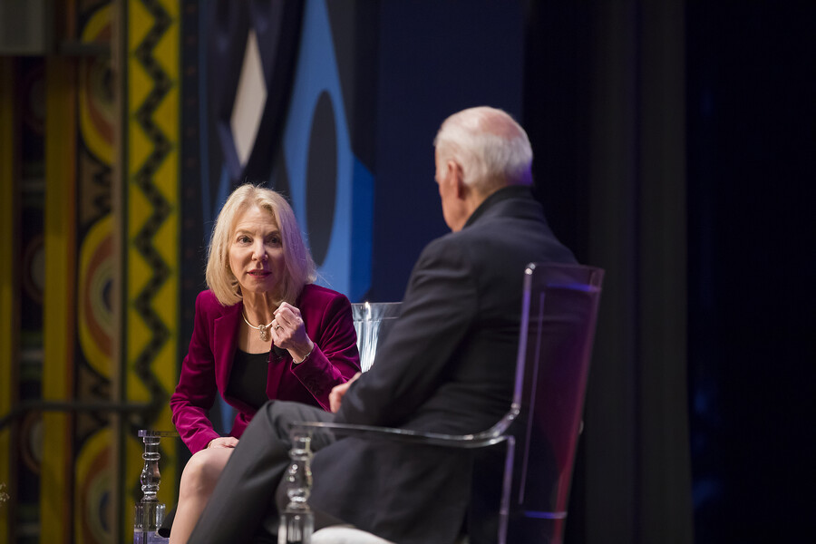Penn President Amy Gutmann questions Joseph Biden