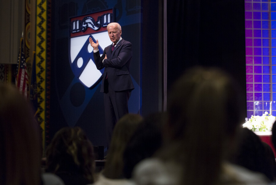 Former Vice President Joe Biden, the inaugural Benjamin Franklin Presidential Practice Professor