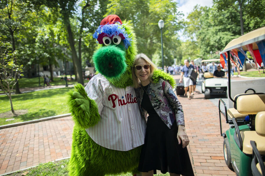 Penn President Amy Gutmann and Phillie Phanatic