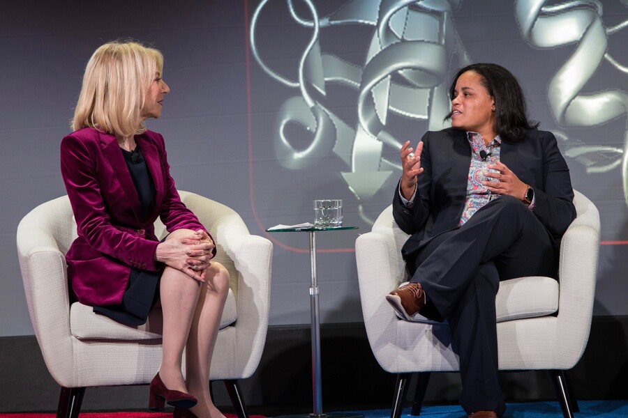 Penn President Amy Gutmann speaks with Professor Donita Brady at the Power of Penn event in Boston. 