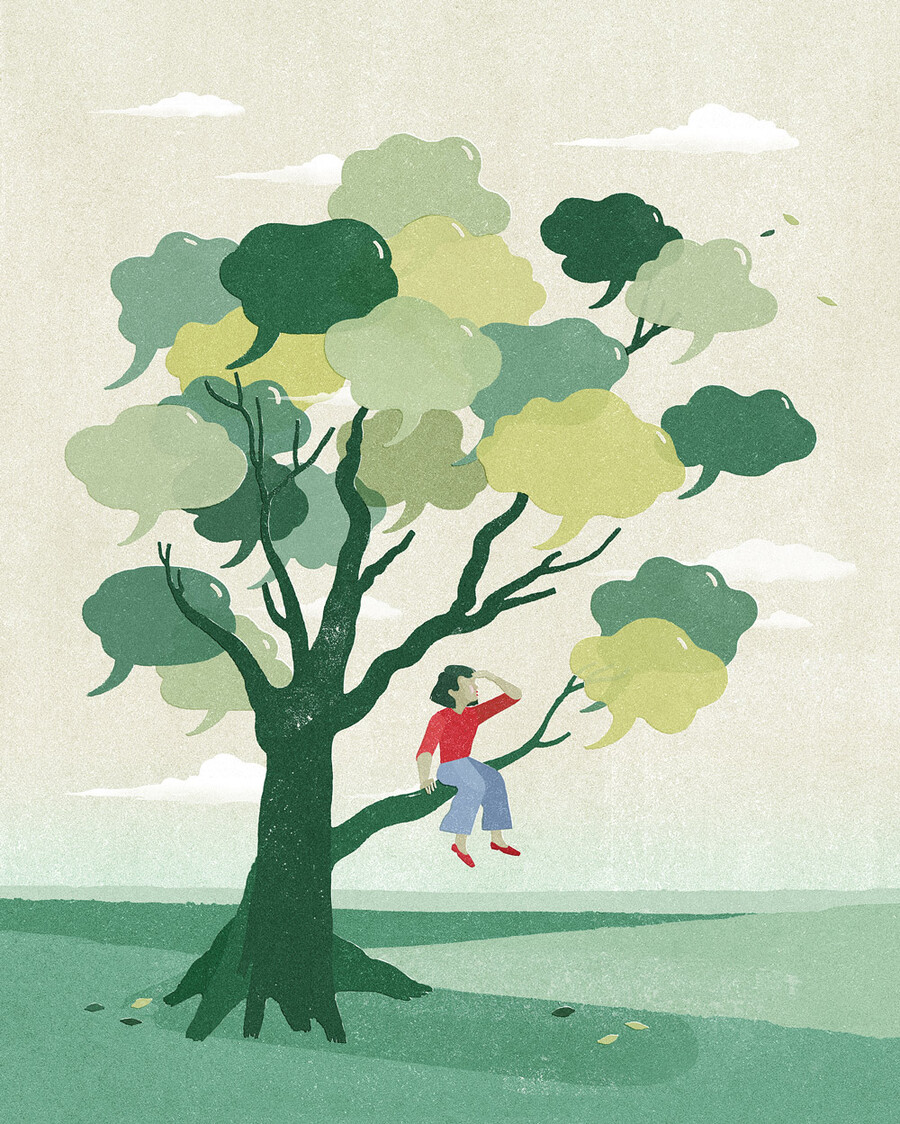 illustration of woman in tree