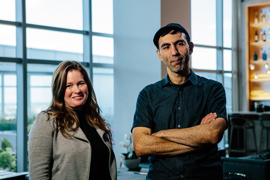 Karen Hogan and Orkan Telhan at brewery 