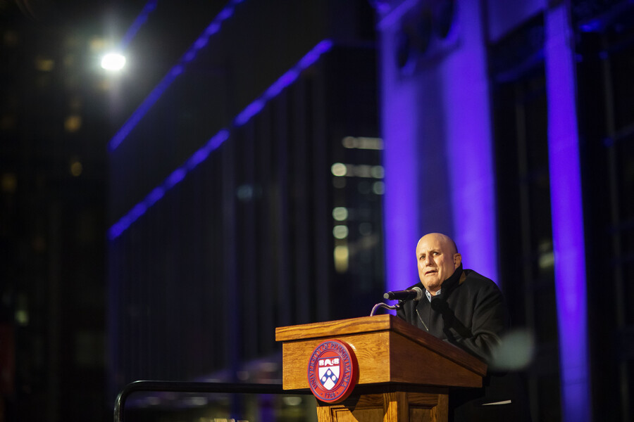 Ron Perelman speaking at ribbon cutting