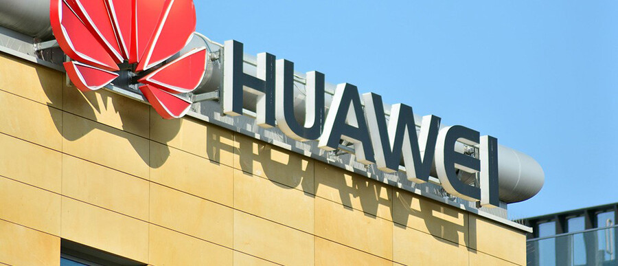 Huawei signage on top of building