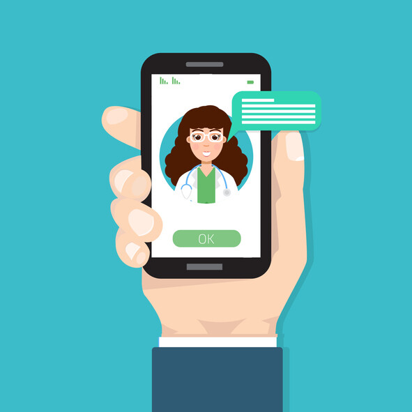 Doctor chatting through phone text