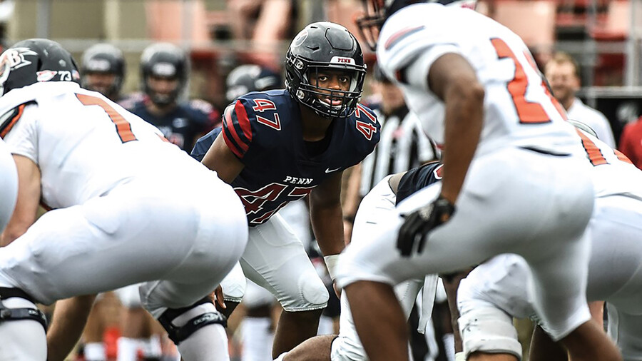 Nick Miller plays linebacker against Bucknell
