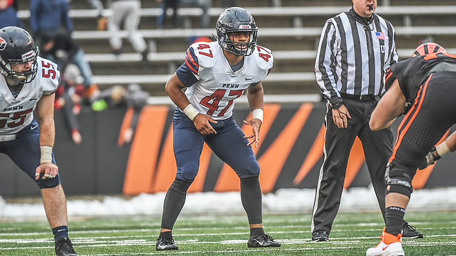 Nick Miller lines up at linebacker against Princeton
