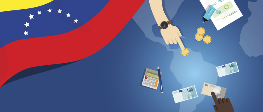 Venezuela economy, fiscal money trade concept illustration of financial banking budget with flag map and currency
