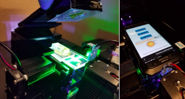cell phone camera capturing an image at the Issadore Lab